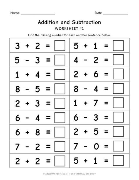 Addition and Subtraction Practice Worksheets Subtraction Facts Worksheet, Easy Math Worksheets, Math Worksheets For Kids, Printable Worksheets For Kids, Subtraction Kindergarten, Math Practice Worksheets, Addition And Subtraction Practice, Math Addition Worksheets, Subtraction Practice