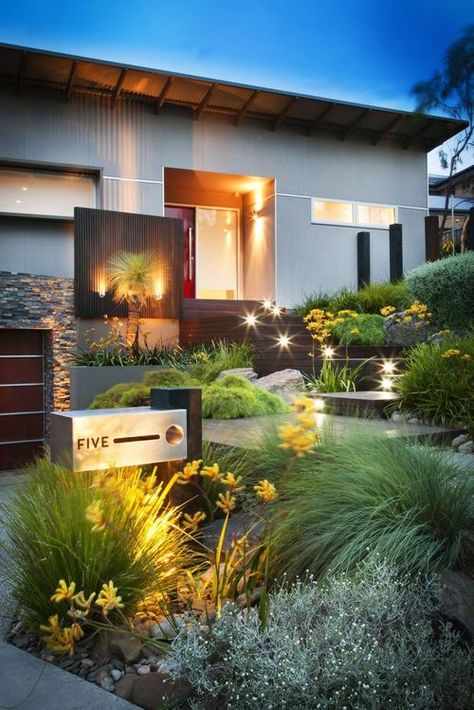 50 Modern Front Yard Designs and Ideas Modern Garden Landscaping, Australian Native Garden, Modern Front Yard, Native Gardens, Small Front Yard Landscaping, Small Front Yard, Front Yard Design, Australian Garden, Modern Landscape Design