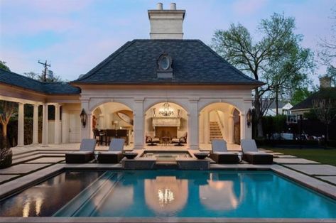 French Pool, Classic Elevation, Hampton Homes, Bbq House, Pool Guest House, Land Property, Dream Backyard Pool, Whole House Generators, Pool House Plans