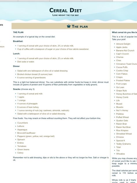 Cereal diet sample menu Cereal Diet Plan, Optavia Berry Cereal Hack, Cereal Diet, Salmon Nutrition Facts, Coffee Apple, Eating Cereal, Homemade Cereal, Sample Menu, Sugar Apples