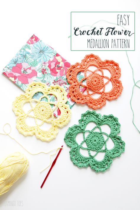 Easy Crochet Flower Medallion Pattern Easy Crochet Flower, Puff Flower, Crochet Puff Flower, Crochet Flowers Easy, Mini Crochet, Easy Crochet Projects, Medallion Pattern, Crochet Motifs, Crochet Flower Patterns