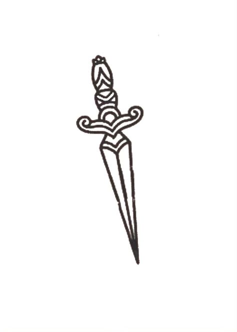 Small Dagger Tattoo Simple, Traditional Tattoo Nails, Dagger Tattoo Stencil, Tattoo Outline Simple, Simple Dagger Tattoo, Traditional Dagger Tattoo, Historical Tattoos, Art Inspired Tattoos, Learn To Tattoo