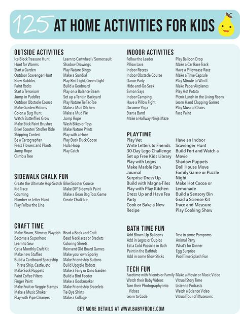 These 125 Amazing At-Home Activities are perfect for Toddlers, Preschoolers and Young Kids! This is my go-to list when we need to entertain the kiddos indoors. Hours of easy (and cheap) activities for Outside Activities, Indoor Activities, Playtime, Bath Time Fun, Craft Time and Tech Fun! Great for ages 2-9 years old. #toddler #preschooler #kid #athome #indoor #activities Five Year Old Activities Fun, Weekend Kids Activities, Pre K Indoor Activities, Fun Things To Do With Four Year Olds, Ideas To Do With Kids At Home, At Home Activities For Preschoolers, Activities For Kids At Home 4 Year, Fun At Home Family Activities, Stay At Home Mom Activities Toddlers