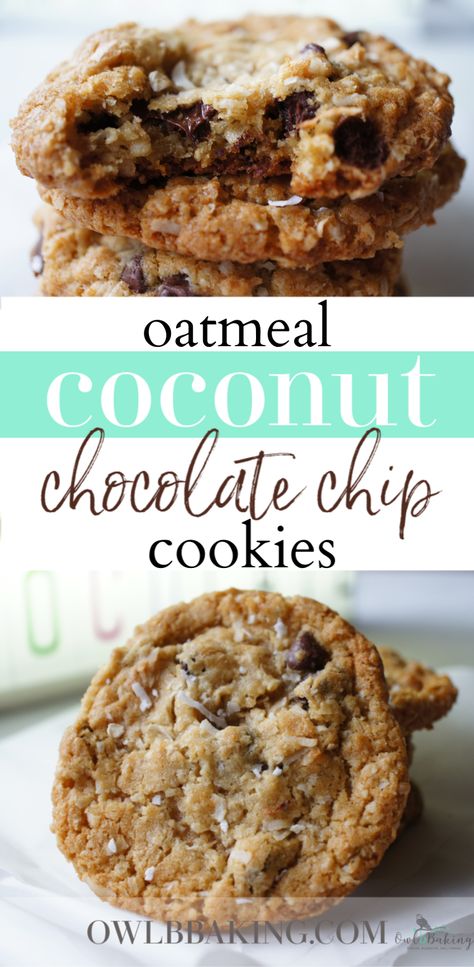 Oatmeal Coconut Chocolate Cookies, Dark Chocolate And Coconut Recipes, Coconut Chip Cookies, Chocolate Chip And Coconut Cookies, Cookies With Coconut And Chocolate Chips, Coconut Chocolate Recipes, Coconut And Oatmeal Cookies, Dark Chocolate Coconut Cookies, Dark Chocolate Chips Recipes