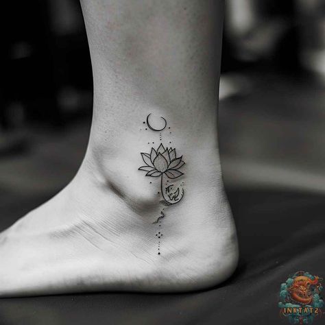 Mystical Moon and Lotus Tattoos: Unveiling the Symbolism and Beauty: 93 Designs - inktat2.com Moon And Lotus Tattoo, Virgen Mary Tattoo, Thigh Garter Tattoo, Cute Shoulder Tattoos, Lotus Tattoos, Front Shoulder Tattoos, Small Neck Tattoos, Garter Tattoo, Unique Butterfly Tattoos