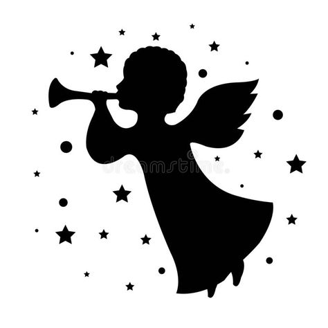 Angel Outline, Angel With Trumpet, Angel Cartoon, Angel Silhouette, Angel Clipart, Cartoon Silhouette, Santa Klaus, Angel Figure, Merry Christmas Banner