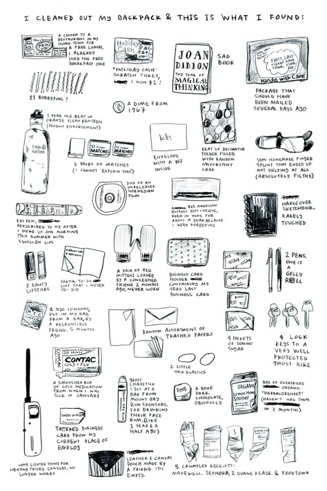 Things Organized Neatly: SUBMISSION: the entire contents of my backpack... Organization Drawing, Lynda Barry, Things Organized Neatly, My Backpack, Zine Design, Sketch Notes, Sketchbook Journaling, Visual Diary, Journals & Planners