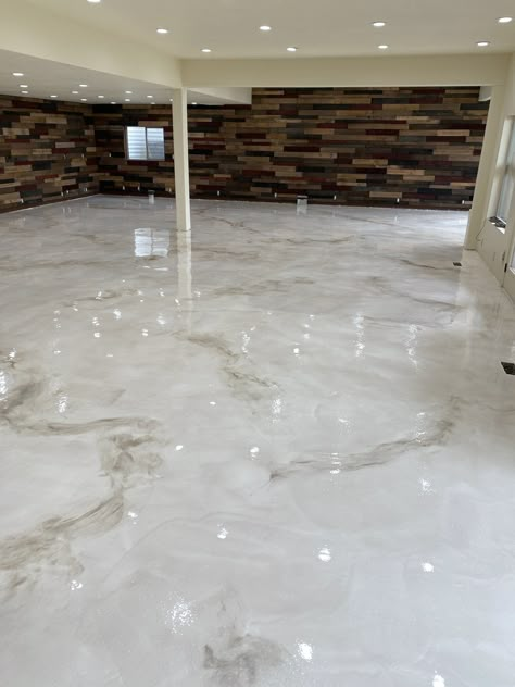 Concrete Coating Professionals in Lehi, Utah | Lifetime Epoxy Utah White Concrete Floors, Concrete Floors Living Room, Epoxy Concrete Floor, Epoxy Floor Designs, Basement Guest Rooms, Lehi Utah, Metallic Epoxy Floor, Epoxy Floors, Garage Floor Epoxy