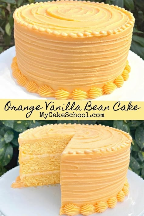 Orange Vanilla Bean Cake | My Cake School Cheap Cakes To Make, Cake Recipes For Summer, Orange Frosting Cake, Orange Flavored Cake Recipe, European Cake Recipes, Summer Cakes Recipes, Cake Flavor Recipes, Orange Cake Birthday, Interesting Cake Flavors