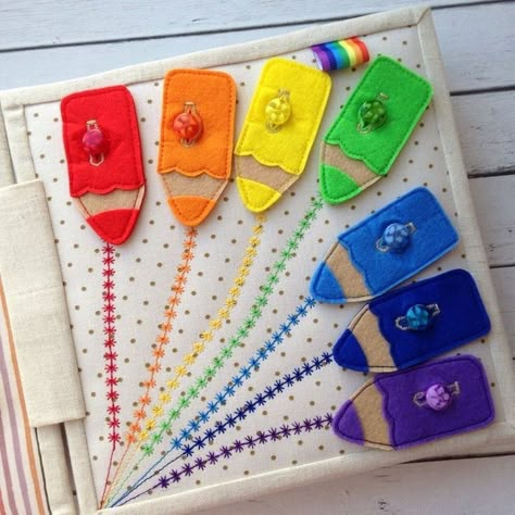 Newborn Books, Book Rainbow, Rainbow Pencil, Felt Play Mat, Montessori Books, Quiet Toys, Quiet Book Templates, Diy Quiet Books, Quiet Book Patterns