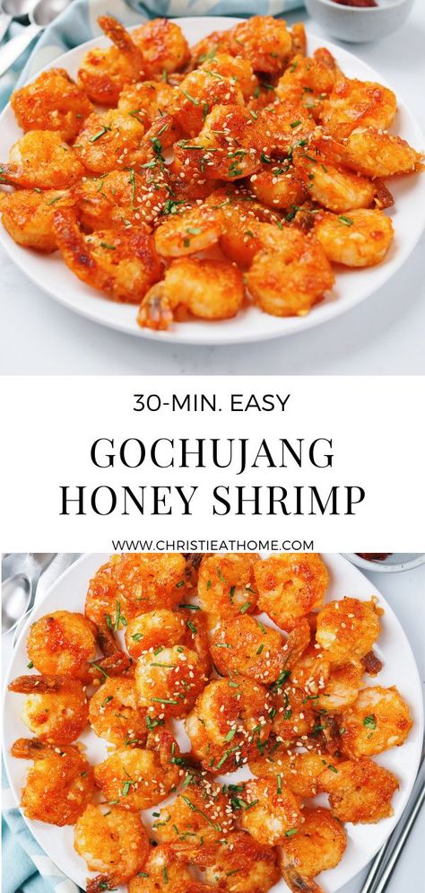 Shrimp Recipes For Dinner Asian, Cornstarch Shrimp Recipes, Asian Flavored Shrimp, Korean Shrimp Marinade, Korean Spicy Shrimp Recipes, Korean Prawn Recipe, Things To Make With Gochujang, Easy Dinner Recipes Korean, Meal Ideas Shrimp