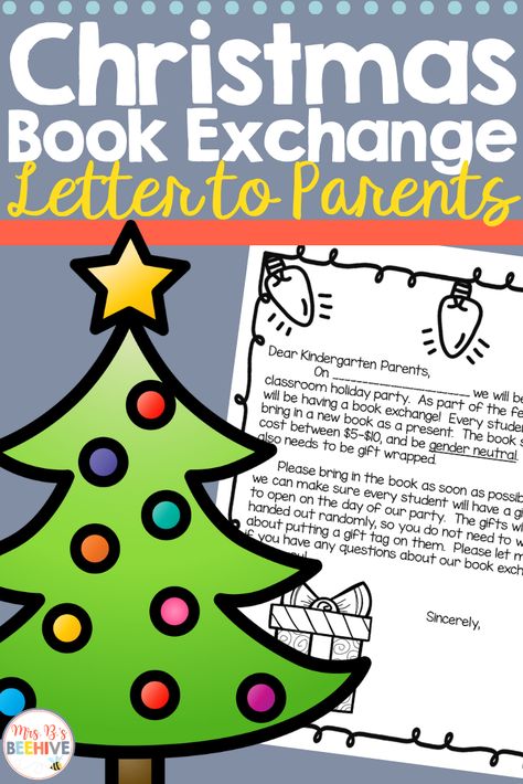 Preschool Christmas Book Exchange, Classroom Christmas Book Exchange, Class Christmas Party Letter To Parents, Class Book Exchange Christmas, Christmas Book Exchange Letter, Kids Christmas Gift For Parents, Christmas Book Exchange For Kids, Kindergarten Christmas Gifts For Parents, Christmas Book Exchange