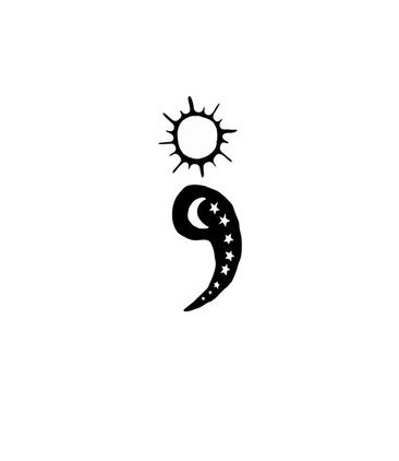 Sun Semicolon Tattoo, Star Semicolon Tattoo, Aesthetic Semi-colon Tattoo, Sun And Moon Semi Colon, Semi-colon Tattoo Beach, Space Semicolon, Cool Semi Colon, Moon And Star Semicolon, Ocean Semi-colon Tattoo Ideas