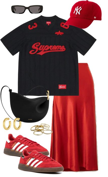 Street Style Outfit | ShopLook Red Skirt, Model Look, Looks Street Style, Looks Chic, Outfit Shoplook, Dope Outfits, Cute Simple Outfits, Black Sunglasses, Looks Style