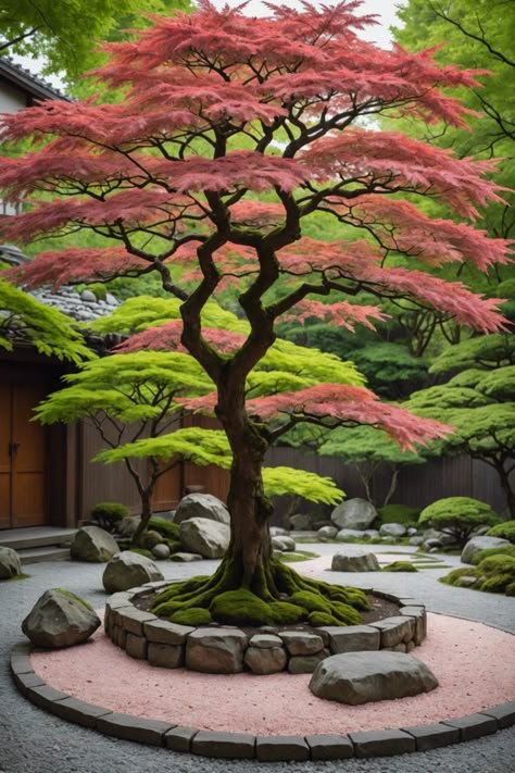 Zen Garden Bridge, Japanese Garden Design Modern, Japan Garden Zen, Small Japanese Garden Ideas, Mini Japanese Garden, Gardens Ideas Backyard, Japanese Maple Tree Landscape, Japanese Stone Garden, Maple Tree Landscape