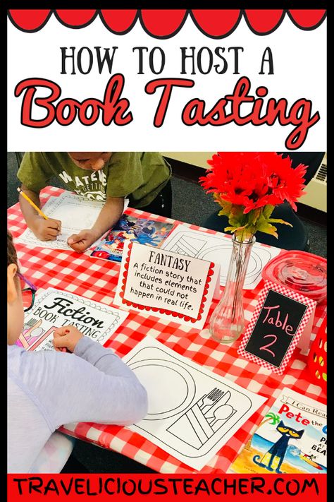 A book tasting is a totally doable room transformation your students will go crazy over! I recently decked out my classroom and turned it into 'McJondle's Café' for the first time, and let me tell you — it most definitely won't be the last. #BookTasting #Reading #Writing #Literacy #Education #Primary #Elementary #Fiction #ClassroomIdeas #ClassroomInspo #ClassroomDecor #RoomTransformation Book Tasting 2nd Grade, Book Tasting Elementary, Therapy Books, Book Tasting, Classroom Transformation, Library Activities, 4th Grade Reading, 3rd Grade Reading, Library Lessons