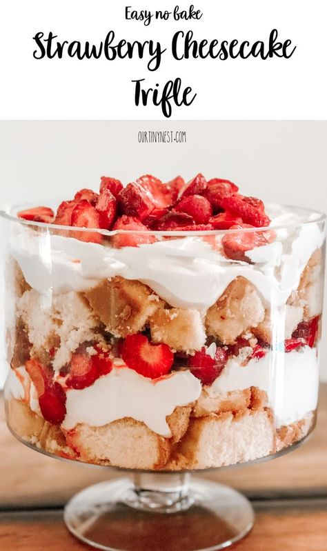 Truffle Desserts Layered, Strawberry Cheesecake Trifle Recipe, Trifle Bowl Desserts, Healthy Strawberry Dessert, Strawberry Cheesecake Trifle, Summertime Desserts, Trifle Bowl Recipes, Trifle Dessert Recipes, Strawberry Shortcake Trifle