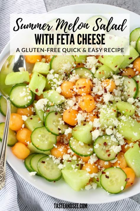 Honey Dew Melon, Cantaloupe Salad, Melon Recipes, Melon Salad, Honey Lime Dressing, Asian Cucumber Salad, Feta Cheese Salad, Salad With Feta, Honey Dew