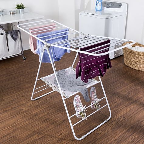 Rebrilliant Heavy Duty Gullwing Freestanding Drying Rack & Reviews | Wayfair Room Dividing, Pallet Deck Diy, Clothes Dryer Rack, Folding Clothes Drying Rack, Clothes Lines, Laundry Rack, Drying Rack Laundry, Laundry Drying, Clothes Drying