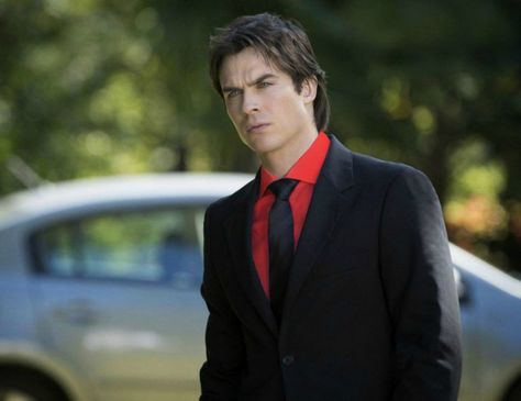 ian somerhalder Black Suit Red Shirt, Shirt And Tie Combinations, Shirt And Tie, Ian Somerhalder, Black Suit, The Vampire Diaries, Red Shirt, Vampire Diaries, A Black