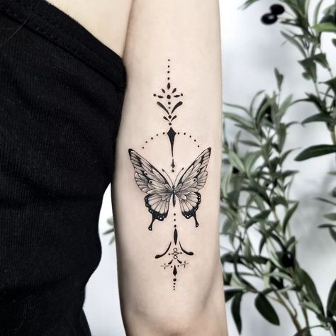 Dreamcatcher Butterfly Tattoo, Butterfly Boho Tattoo, Vertical Butterfly Tattoo, Long Butterfly Tattoo, Mystical Butterfly Tattoo, Butterfly Geometric Tattoo, Butterfly Dreamcatcher Tattoo, Spine Butterfly Tattoo, Lotus And Butterfly Tattoo