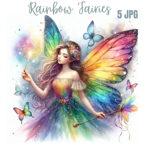 Fairy Png, Fairy Boy, Planer Cover, Rainbow Fairy, Beautiful Butterfly Pictures, Fairy Clipart, Rainbow Fairies, Spring Fairy, Fairy Illustration