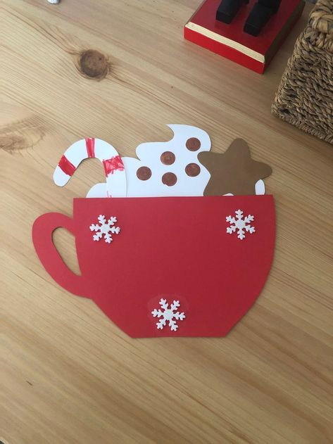 Christmas Crafts With Cups, Hot Cocoa Crafts Preschool, Hot Cocoa Paper Craft, Hot Chocolate Cup Craft, Hot Coco Crafts For Toddlers, Christmas Candy Crafts Decorations, Hot Chocolate Crafts For Toddlers, Hot Cocoa Craft Preschool, Hot Chocolate Art Project For Kids