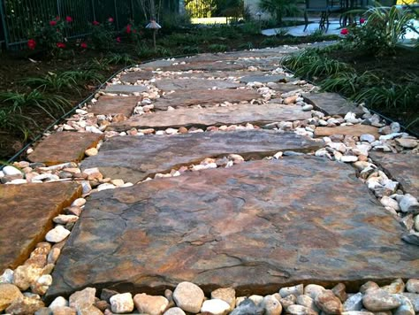 Landscaping Design Ideas Around a Pool by Landscaping Austin, via Flickr Landscaping Walkways, Flagstone Patio Design, Landscaping Around Pool, Garden Walkways, Stone Walkways, Flagstone Pathway, Stone Patios, Yard Makeover, Outdoors Ideas