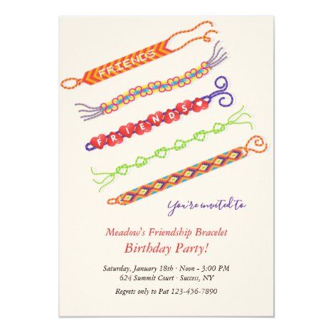 Friendship Bracelet Birthday Party Invitations Friendship Birthday, Paper Shape, Bracelet Party, Girl Birthday Party Invitations, Birthday Party Crafts, Friend Bracelets, Best Friend Birthday, The Promise, Birthday Invite