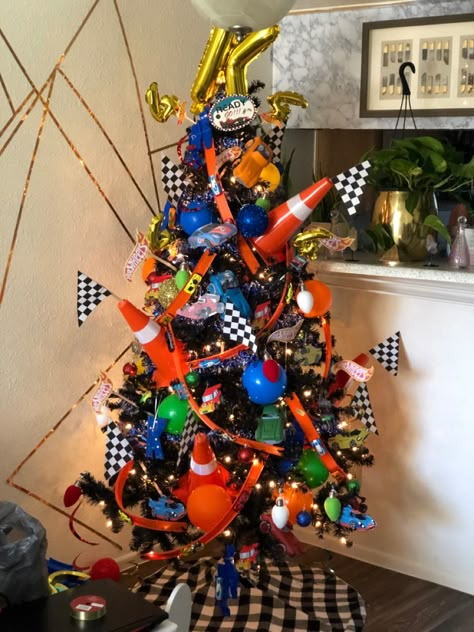 Cars Theme Christmas Tree, Hot Wheel Christmas Tree, Monster Truck Christmas Tree, Hot Wheels Christmas Tree, Monster Truck Christmas, Work Christmas Tree, Festival Of Trees Ideas, Office Decoration Ideas, Kids Tree