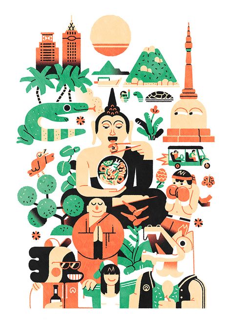 Thai Decor, Thailand Art, Thai Art, Graphic Wallpaper, Travel Illustration, Animation Studio, Fine Arts Posters, Urban Art, Art Direction