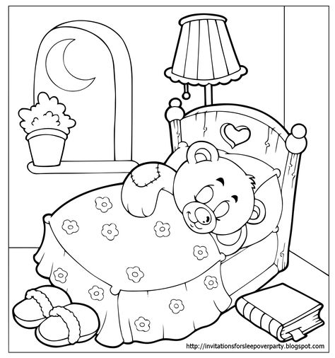 INVITATIONS FOR SLEEPOVER PARTY Pajama Coloring Page Free Printable, Stuffed Animal Sleepover, Dora Coloring, Bear Coloring Page, Teddy Bear Coloring Pages, Octopus Coloring Page, March Break, Preschool Coloring Pages, Pajama Day