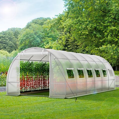 Sophia & William Patio Portable Large Walk-in Tunnel Greenhouse 10'x 20'x 6.6' Polytunnel with PE Mesh Fabric & Metal Frame, White - Walmart.com Tunnel Greenhouse, Automatic Watering System, Portable Garden, Portable Greenhouse, Outdoor Greenhouse, Polycarbonate Greenhouse, Walk In Greenhouse, Mesh Door, Greenhouse Kit