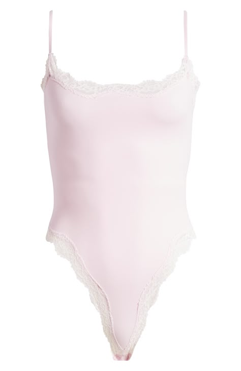 Love to layer in this buttery-soft cami bodysuit crafted with romantic lace trim from Kim Kardashian's SKIMS. Scoop neck Adjustable straps Lined gusset 74% polyamide, 26% elastane Machine wash, tumble dry Imported Cute Spaghetti Strap Tops, Body Suits, Cami Bodysuit, Pink Bodysuit, Fits Clothes, Scooped Neckline, Corded Lace, Lace Camisole, Romantic Lace