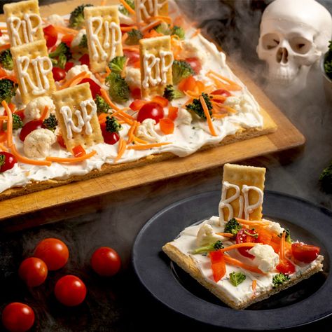 Graveyard Veggie Pizza Totinos Pizza Rolls, Spooky Graveyard, Halloween Foods, Butter Crackers, Halloween Treats Easy, Healthy Snacking, Flavored Butter, Crescent Dough, Veggie Pizza