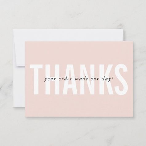 Business Thanks Modern Minimal Order Insert Pink Thank You Card #photocards #birthdaycards #holidaycards #zazzlecards #zazzleinvitation #zazzle #anniversarycards #weddingcards Shein Gift Card, Thank You Card Size, Packaging Ideas Business, Thank You Card Design, Custom Thank You Cards, Appreciation Cards, Business Thank You Cards, Thanks Card, Thank You Messages