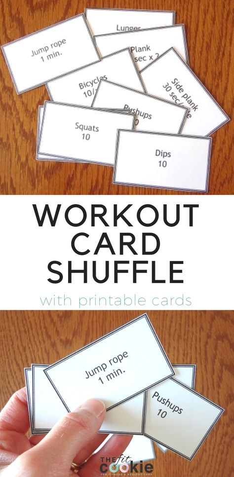 Add some fun to your workouts with this Workout Card Shuffle! You can make your own cards with your favorite exercises on them, or print our cards - @TheFitCookie #fitness #workouts Exercise Cards Printable, Card Shuffle, Daily Countdown, Printable Workout, Card Workout, Start Exercising, Yoga And Pilates, Printable Workouts, Fitness Fun