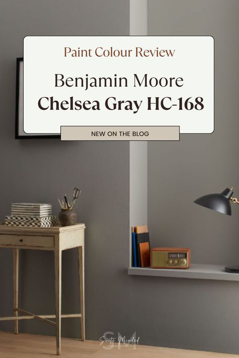 If you're looking for a rich, sophisticated grey with timeless appeal, Chelsea Gray HC-168 by Benjamin Moore might just be the perfect choice. This deep, neutral shade exudes elegance and is a go-to for anyone looking to add depth and drama to their home. Whether you're considering it for cabinetry, an accent wall, or even a full room, Chelsea Gray is a stunning versatile shade.

Keep reading to find out if Chealsea Gray is the right shade for your home. Benjamin Moore Chelsea Gray, Grey Accent Wall, Chelsea Gray, Accent Wall Colors, Grey Paint, Paint Colour, Home Again, Coordinating Colors, Grey Walls