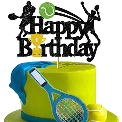 Tennis Cake Topper, Tennis Birthday Party, Tennis Cake, Tennis Birthday, Happy Birthday Theme, Sports Theme Birthday, Glitter Decor, Cake Decorating Designs, Decorator Icing