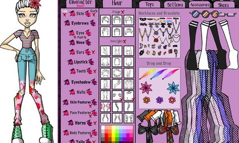 Monster High: Character Creator | NuMuKi Make Your Own Monster High Character, Website Recommendation, Character Accessories Ideas, Monster High Oc Template, Monster High Design, Character Design Websites, All The Monster High Characters, Monster High Hair Inspiration, Monster High New Characters