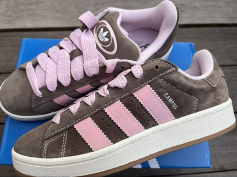 Pink And Brown Sneakers, Pink And Brown Adidas Campus, Adidas Campus 00s Brown And Pink, Adidas Campus Brown Pink, Pink And Brown Adidas, Brown And Pink Adidas, Pink And Brown Shoes, Brown Campus 00s, Brown Adidas Campus