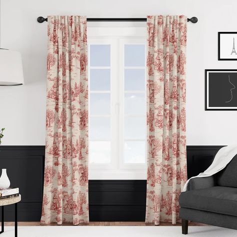 The Tailor's Bed Promenade 100% Cotton Toile Room Darkening Rod Pocket Single Curtain Panel | Wayfair Red And White Curtains Bedroom, Red Toile Curtains, Toile Room, Red And White Curtains, White Curtains Bedroom, Toile Curtains, Tan Walls, Black Toile, Red Toile