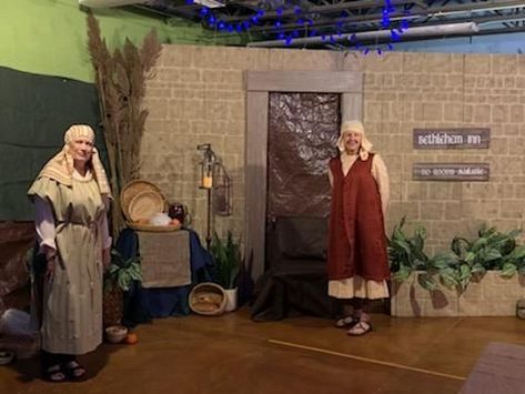 Bethlehem Inn, Church Stage Decor, Live Nativity, Drama Stage, Stage Props, Stage Decor, Christmas Program, Christmas Carnival, Food Decor