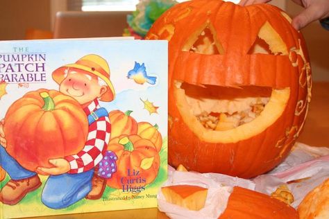 Pumpkin Gospel, Christian Object Lesson, Pumpkin Lessons, Halloween Alternatives, Kids Church Lessons, Halloween Lesson, Christian Halloween, Bible Object Lessons, Childrens Sermons