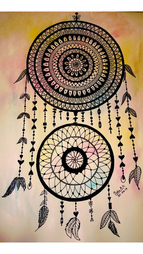 Dream Catcher Painting On Wall, Dream Catcher Artwork, Mandala Drawing Dream Catcher, How To Draw A Dreamcatcher Step By Step, Dream Catcher Mandala Drawing, Dream Catcher Art Drawing, Dream Catcher Drawings, Dream Catcher Mandala Art, Shiv Drawing