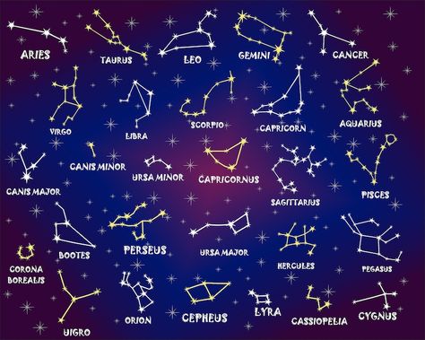 Cool Constellations, List Of Constellations, Constalation Stars Drawing, Constilations Drawing, Constellation Cookies, Greek Constellations, All Constellations, Constellation Illustration, Astrology Constellations