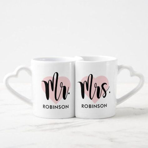 $21.10 | Wedding & Couples Mugs - Mr and Mrs Pink Heart Custom Wedding Monogram #wedding #mrandmrs #monogram #pink #heart #modern #script #typography #couple #justmarried Wedding Coffee, Heart Monogram, Monogram Coffee Mug, Custom Wedding Monogram, Heart Coffee, Coffee Wedding, Coffee Mug Set, Wedding Gifts For Groom, Wedding Engagement Gifts