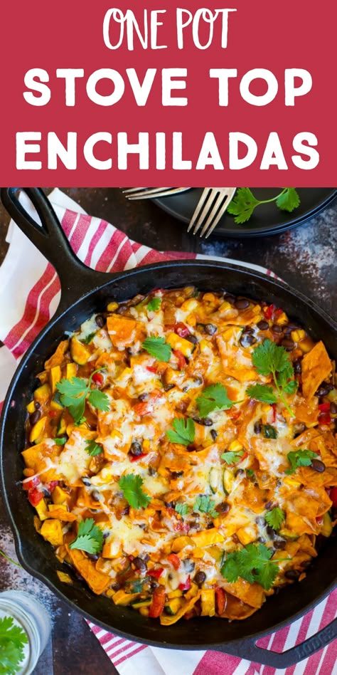 Easy Protein And Vegetable Meals, Quick Dinner Ideas Stove Top, Easy Weeknight Dinners Stovetop, Healthy Stovetop Dinner Recipes, Enchilada One Pot, Stove Top Enchiladas, Easy Dinner Recipes For Family Stove Top, Healthy Stove Top Recipes, Easy Stove Top Dinners