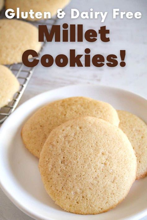 These super soft millet cookies are extremely fluffy with just the right balance between cakey and chewy. This simple recipe makes a small batch for when you’re in the mood for a cookie but don't want a bunch of extras lying around! This recipe is gluten and dairy free as written and can be mixed together in just minutes. Millet Flour Cookies, Millet Cookies Recipe, Millet Flour Recipes, Millet Muffins, Millet Cookies, Dairy Free Cookie Recipe, Digestive Cookies, Gluten Free Bread Machine, Gf Sweets