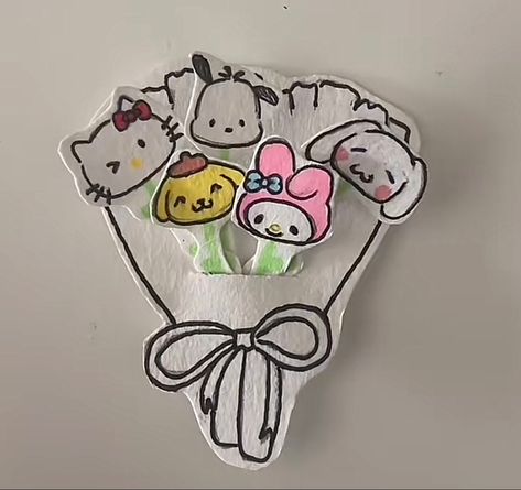 Diy Hello Kitty, Sanrio Bag, Hello Kitty Gifts, Hello Kitty Crafts, Diy Birthday Gifts For Friends, Flower Bouquet Diy, Kitty Drawing, Bday Cards, Hello Kitty Drawing